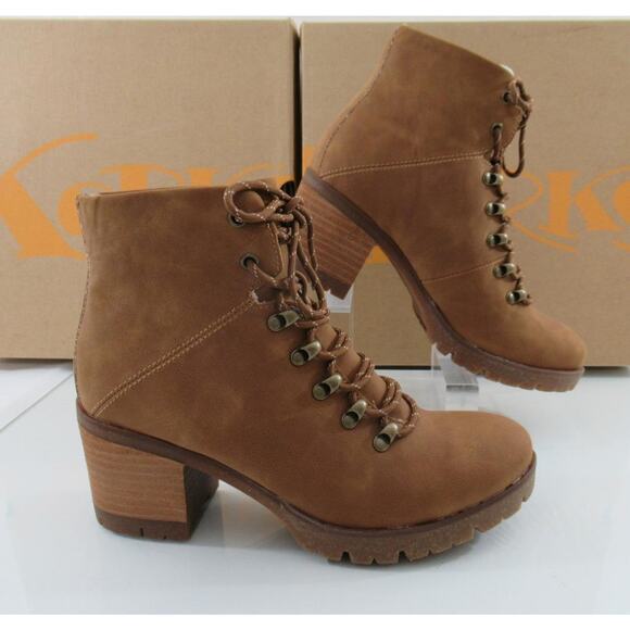 Korks Erica Lace Up Combat Boots Lug Sole Tan Cognac Size 7.5 - Picture 3 of 7